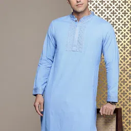 House of Pataudi Indie Floral Yoke Design Embroidered Kurta with Trousers-image-97