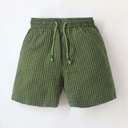 Cherry Crumble By Nitt Hyman Kids Olive Cotton Chequered Shorts-image-82
