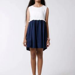 Kate & Oscar Kids White & Blue Regular Fit Dress-image-101
