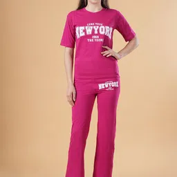 BAESD Typography Printed Round Neck T-shirt With Trousers-image-90