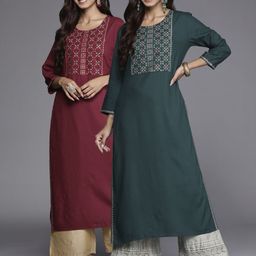 Indo Era Pack Of 2 Women Embroidered Thread Work Kurta-image-8