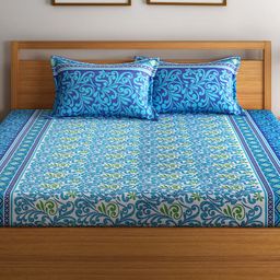 Swayam Eco Blue Cotton 144 TC Double Bedsheet with 2 Pillow Cover-image-28
