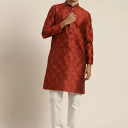 SOJANYA Mandarin Collar Woven Design Regular Kurta With Churidar-picture-24