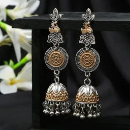 YouBella Oxidized Silver Golden Jhumki Earrings for Women-19