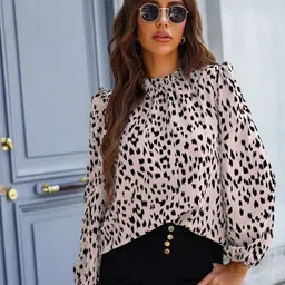 Stylecast X Slyck Women Animal Print Puff Sleeve Ruffles Blouson Top-picture-32