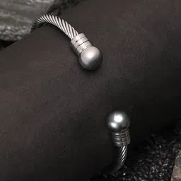 French Accent Men Silver-Plated Kada Bracelet-image-73