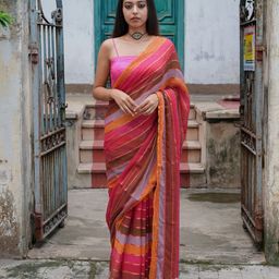 Suta Pink & Multicoloured Striped Saree-17