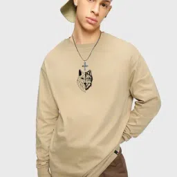 Bewakoof Brown Loose Fit Graphic Print Oversized Crew T-Shirt-picture-46