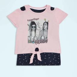 Pantaloons Junior Kids Pink & Blue Cotton Printed T-Shirt-image-112