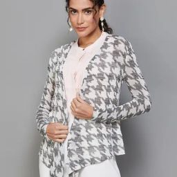 Code by Lifestyle Grey & White Cotton Houndstooth Pattern Shrug-image-21