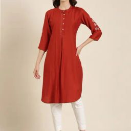 SHOWOFF Rust Cotton Regular Fit Kurta-picture-15