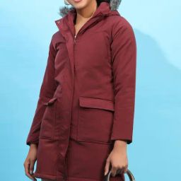 Campus Sutra Maroon Regular Fit Long Jacket-31