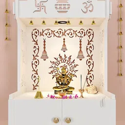 Homscape DIY Wooden Pooja Mandir With Inbuilt Focus Light & Spacious Shelf-image-32