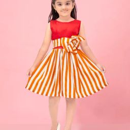 Aarika Kids Red & Gold Striped Dress-image-59