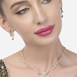 Zaveri Pearls Gold Tone Dazzling Cubic Zirconia Designer Necklace & Earring Set-ZPFK15417-image-40