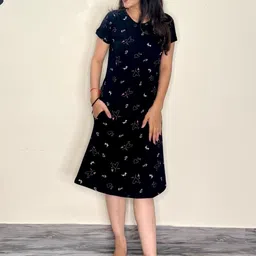 SWEET MOON Printed Black Nightdress-image-110