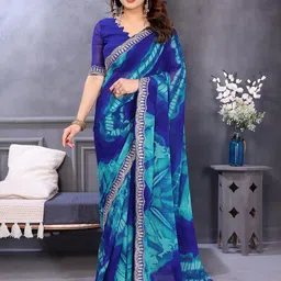 The Textile Hub Tie & Dye Dyed with Embroidered Sequinned Border Pure Georgette Saree-picture-14