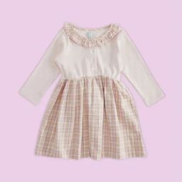 Pantaloons Baby Pink Cotton Chequered Full Sleeves Dress-image-58