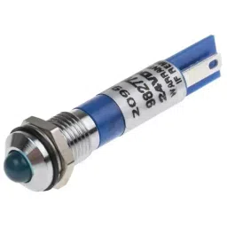 RS PRO Blue Panel Mount Indicator 24V DC, Mounting Hole Size 8 mm, Termination Type Solder Tab, Model No 209939-16