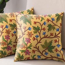 Aura Yellow & Green 2 Pieces Floral Printed Square Cushion Covers-picture-35
