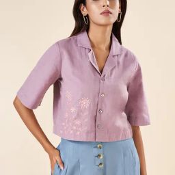 Akkriti by Pantaloons Purple Cotton Embroidered Shirt-picture-28