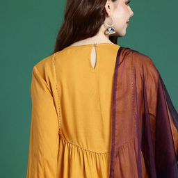 Sangria Mirror Work Embroidered Regular Gotta Patti A-Line Kurta With Trousers & Dupatta image 3
