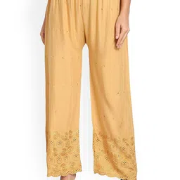 SRISARAS Women Ethnic Motif Embroidered Regular Fit Mid-Rise Cotton Trousers-picture-4