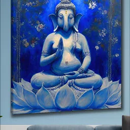 Myntra Elegant Homes Blue & White Lord Ganesha Printed Religious Canvas Wall Art-image-91