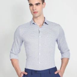Arrow Blue Cotton Slim Fit Checks Shirt-image-20