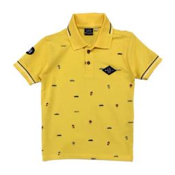 Cavio Kids Yellow Cotton Printed Polo T-Shirt-image-42