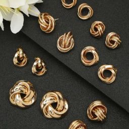 YouBella Contemporary Golden Golden Stud Earrings for Women-2