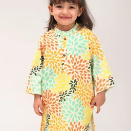 MAMA AND PEACHES Unisex Kids Floral Printed Regular Pure Cotton Kurta with Pyjamas-40