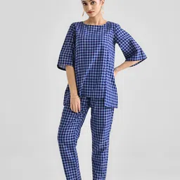 Rustorange Blue & White Checked Cotton Top With Trouser Co-Ords-picture-45