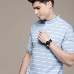 French Connection Striped Henley Neck Pure Cotton T-shirt-picture-25