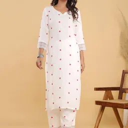 Neemiya Women Floral Embroidered Regular Thread Work Kurta with Trousers-23