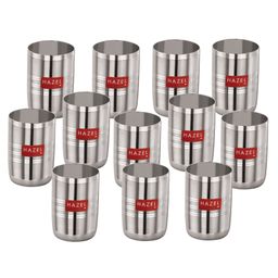 HAZEL Stainless Steel Glass for Drinking Water Unbreakable with Glossy Finish Design Set of 12 Silver - 350 ML-7