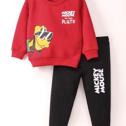 Bodycare Fleece Cotton Full Sleeves Winter Wear Sweatshirt & Lounge Pant Set Pluto Print - Red & Black-image-95