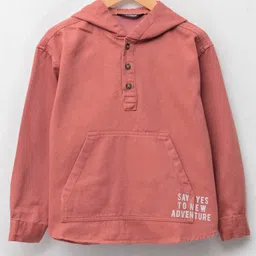 LC Waikiki Full Sleeves Placement Text Printed Cotton Gabardine Hooded Sweatshirt - Brick Red-picture-36