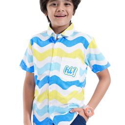 Ollington St. 100% Cotton Knit Half Sleeves Shirt Wave & Text Print - Multicolor-picture-33