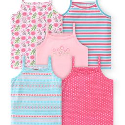 Babyhug 100% Cotton Knit Sleeveless Slips Heart Print Pack of 5- Multicolor-image-69