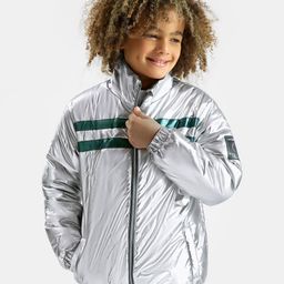 Primo Gino Full Sleeves Striped Metallic Puffer Jacket - Sliver-image-29