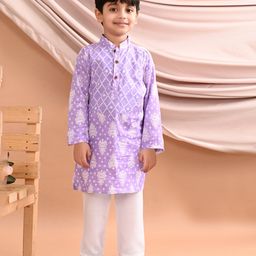 Kinder Kids Full Sleeves Ethnic Motif  Designed Kurta Pyjama - Purple-image-39