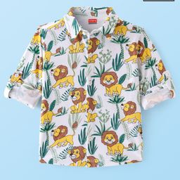 Babyhug Cotton Knit Full Sleeves Shirt with Lion Print - White-image-51
