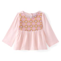 Babyhug Rayon Knit Full Sleeves  Top with Embroidery Detailing - Peach-image-73