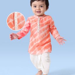 EARTHY TOUCH Chanderi Woven Full Sleeves Printed Dhoti Kurta Set - Orange-image-58