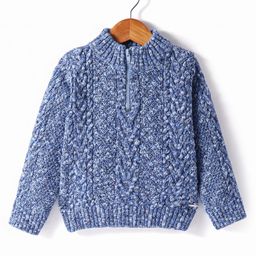 Yellow Apple Wool Knitted Full Sleeves Solid Pullover Sweater With Cable Knit Design - Blue-image-70