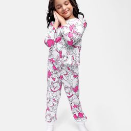 Babyhug Disney Single Jersey KnitFull Sleeves Night Suit with Marie Print - White-image-51