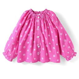 Babyhug Rayon Woven Full Sleeves Top with Foral Print - Dark Pink-image-58