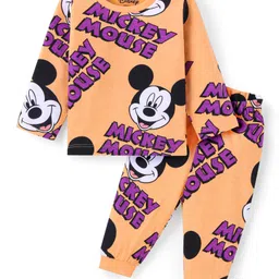 Babyhug Disney Single Jersey Knit Full Sleeves Night Suit With Mickey Mouse Graphics - Orange-picture-37