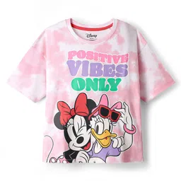 Pine Kids Disney Single Jersey Knit Half Drop Shoulder Sleeves Tie & Dye Oversized T-Shirt with Minnie Mouse Graphics - Pink-picture-35